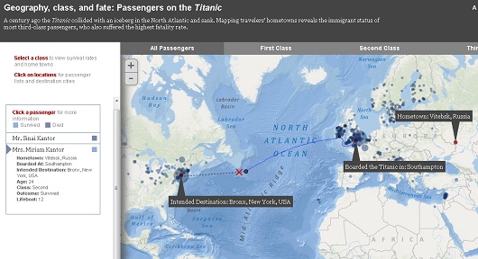 Список пассажиров Титаника на карте Гугл