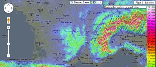 Топографическая карта Франции на базе Google Maps